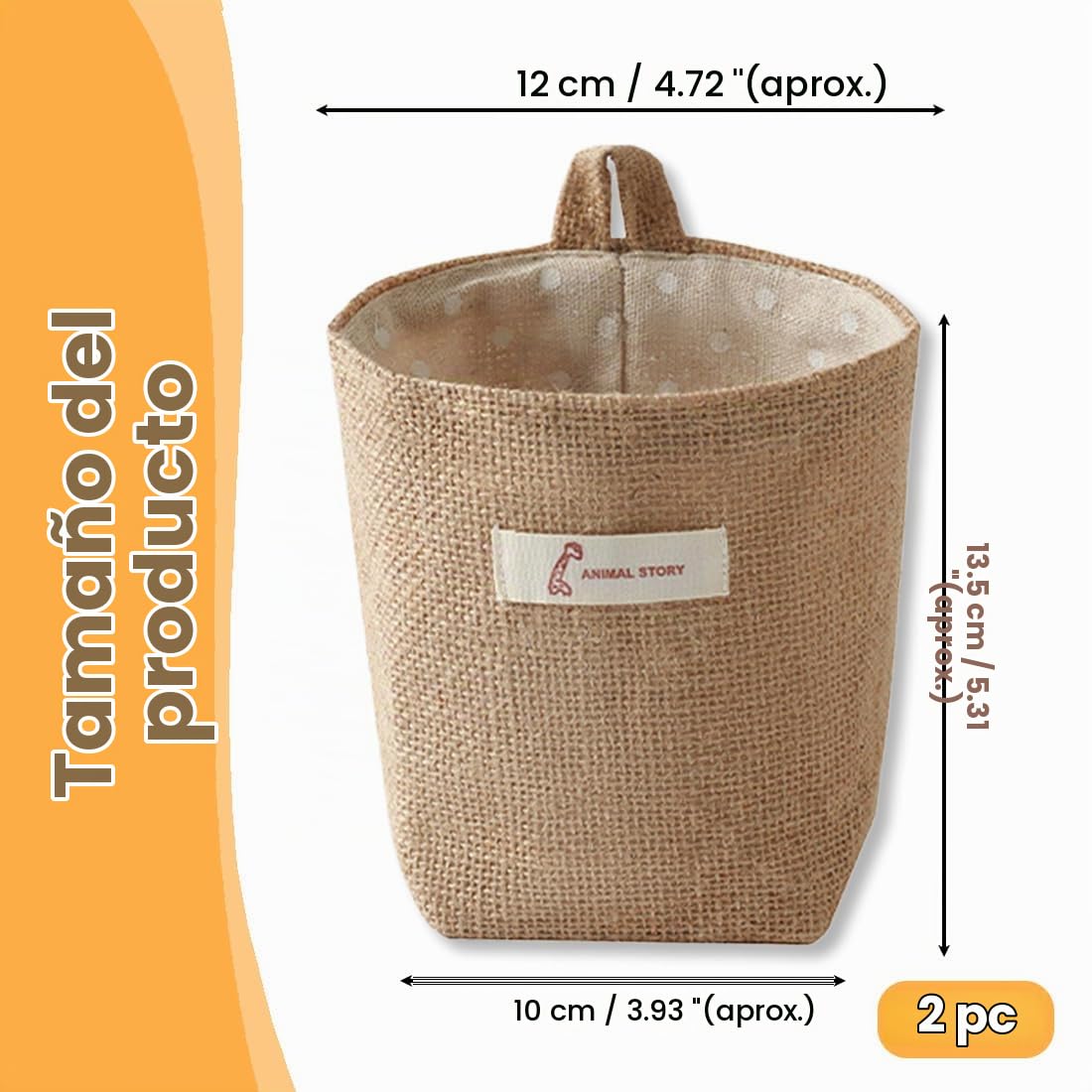 2 pcs Cesta Colgante de Algodón y Lino, Desmontable, Plegable, Lavable, Cesta Organizadora para Pared, Puerta, Habitación, Baño