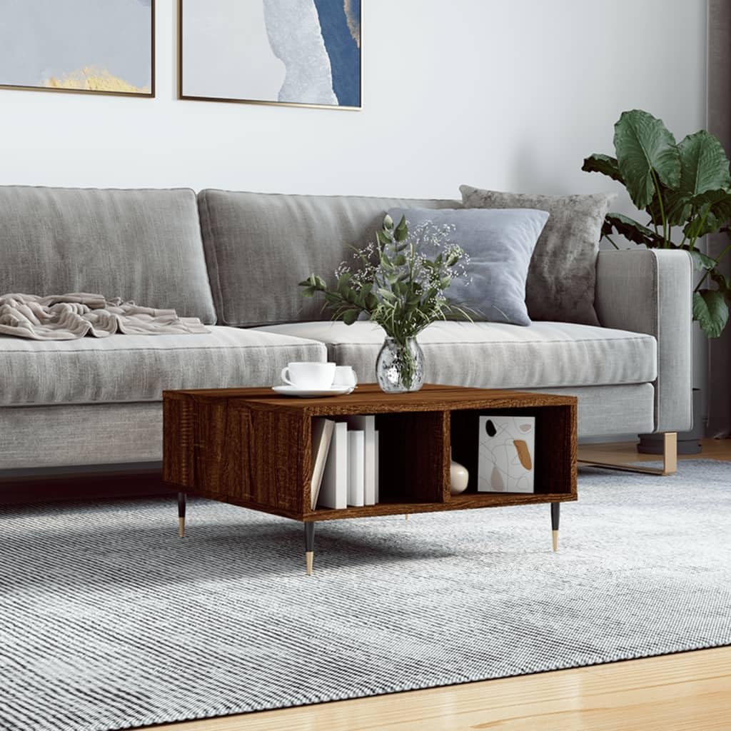 Table basse chêne marron avec rangement pour ranger télécommandes et magazines