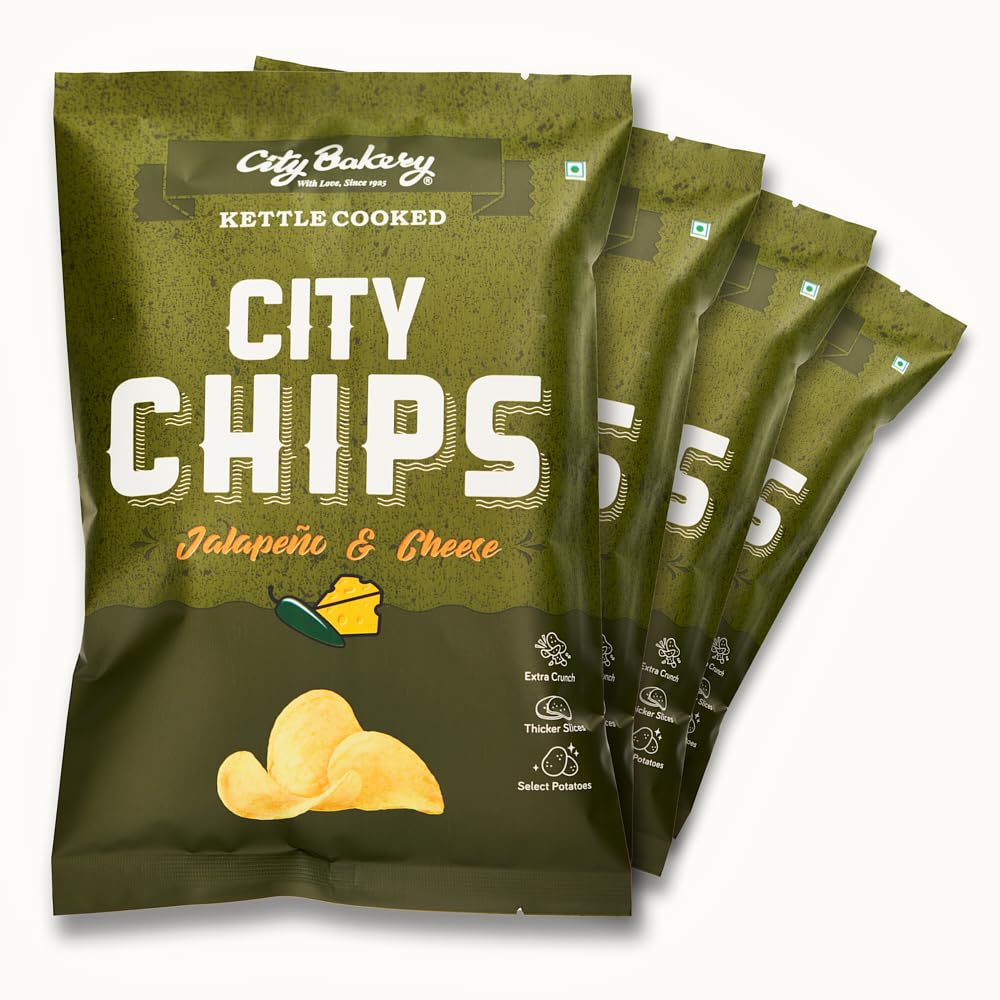 City Bakery Kettle Cooked Jalapeno & Cheese Potato Chips | Crispy Crunchy Thicker Slices Potato Wafers - 70g Each (Pack of 4) (B0D3XBJWXX) Amazon Price History, Amazon Price Tracker