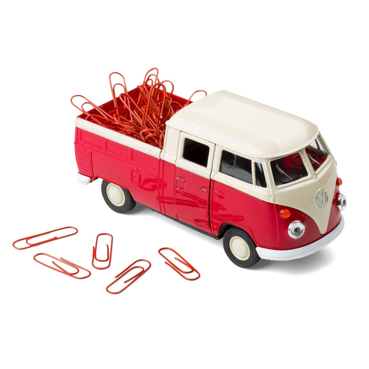 Magnetischer Büroklammerspender kompatibel mit VW Bus T1 Transporter Pritschenwagen inkl. Büroklammern – Mobile Office (rot)