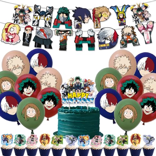 My Hero Academia Geburtstag,Doyomtoy Party Decorations Luftballon Cupcake Topper Thema College Geburtstag für Party Deko 30 Stück