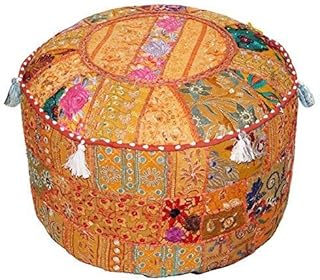 Aakriti Gallery Indian Pouf Footstool Ethnic Embroidered Pouf Cover, Ind...
