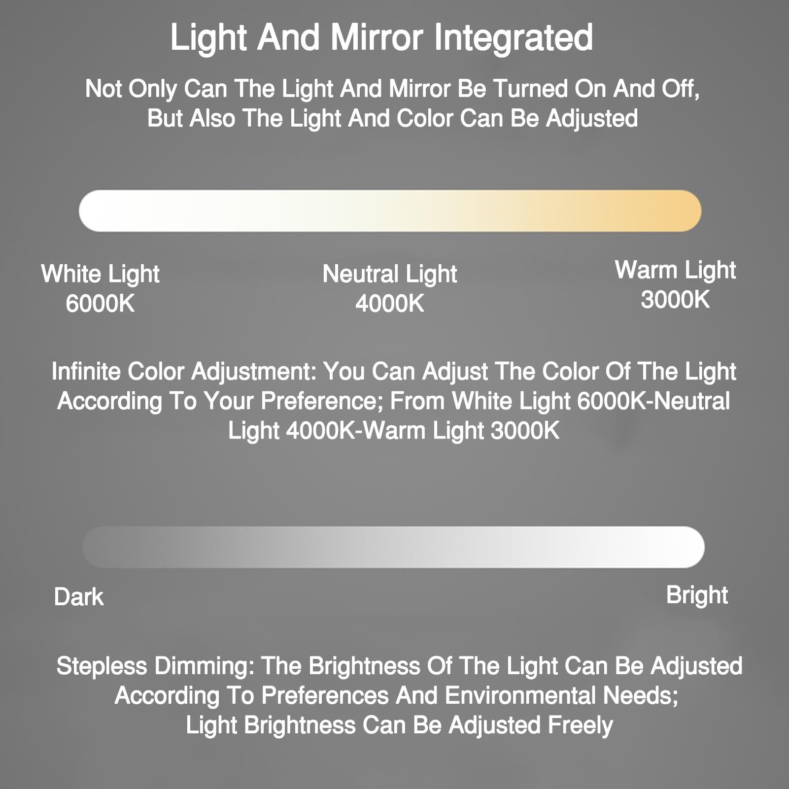 Specchio da bagno a LED, 3 temperature di colore, dimmerabile continuo