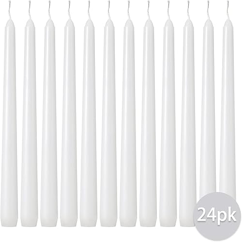 Vista 2 de Kedtui Taper Candles 10 inch (H) Dripless, Set of 24 White Unscented and Smokeless Taper Candles Long Burning, Paraffin Wax with Cotton Wicks for