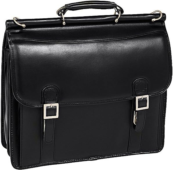McKlein, V Series, Halsted, Top Grain Cowhide Leather, 15" Leather Double Compartment Laptop Briefcase, Black (80335)