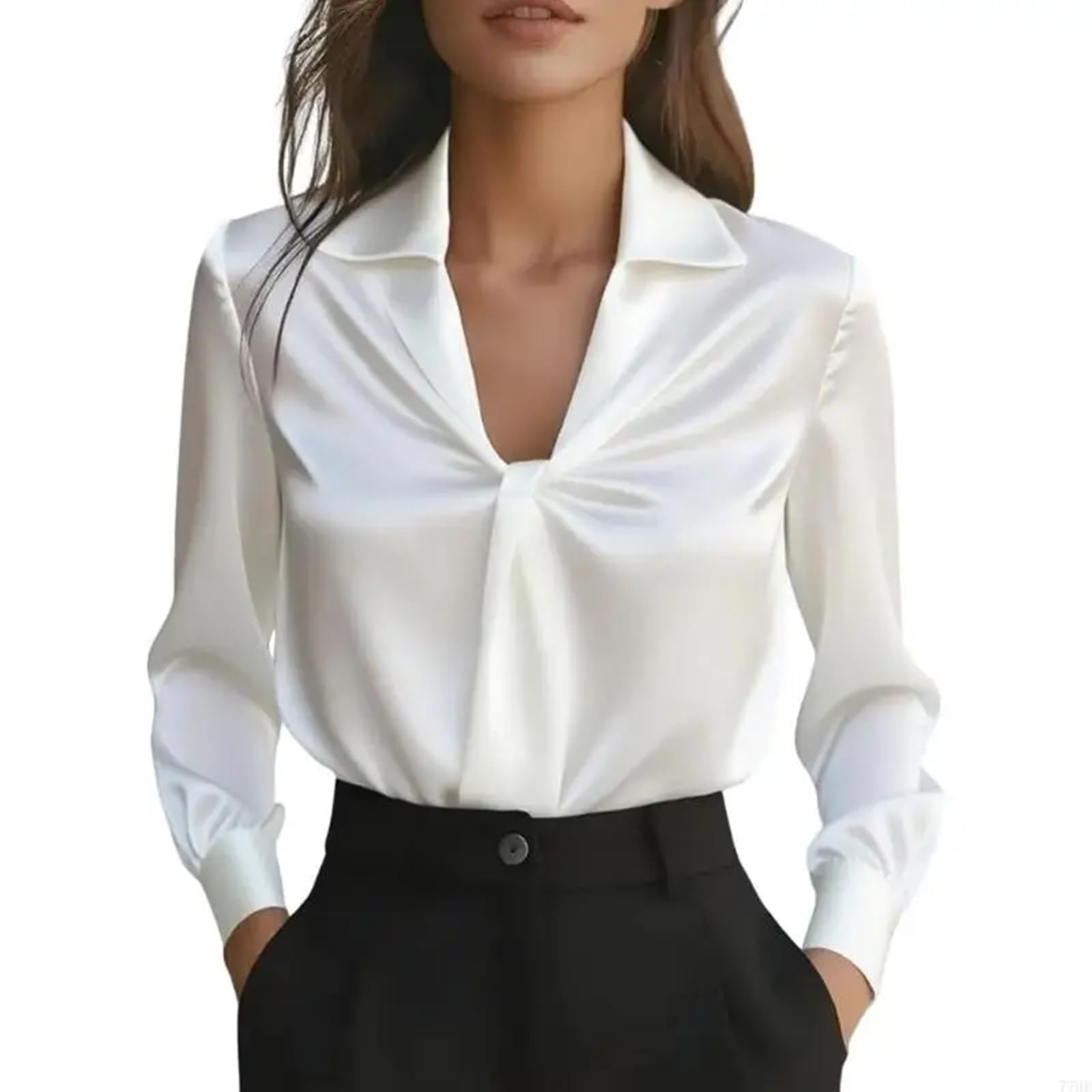 Chemises en Satin Femme Chemisiers à Manches Longues à col en V Chemisier décontracté Ample et habillé Tunique de Bureau Travail