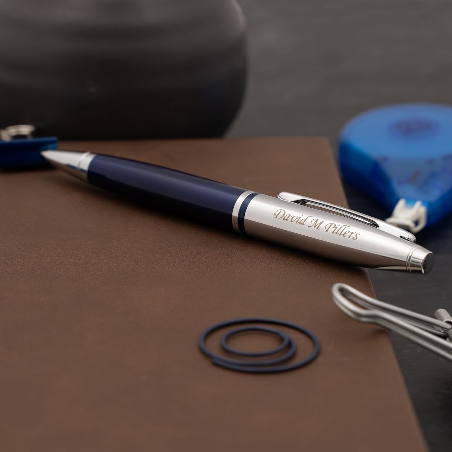 Cross Calais Ballpoint Pen, Blue Lacquer with Chrome Cap, Custom Engraved — Graduation, Promotion, Retirement, or Office Gift
