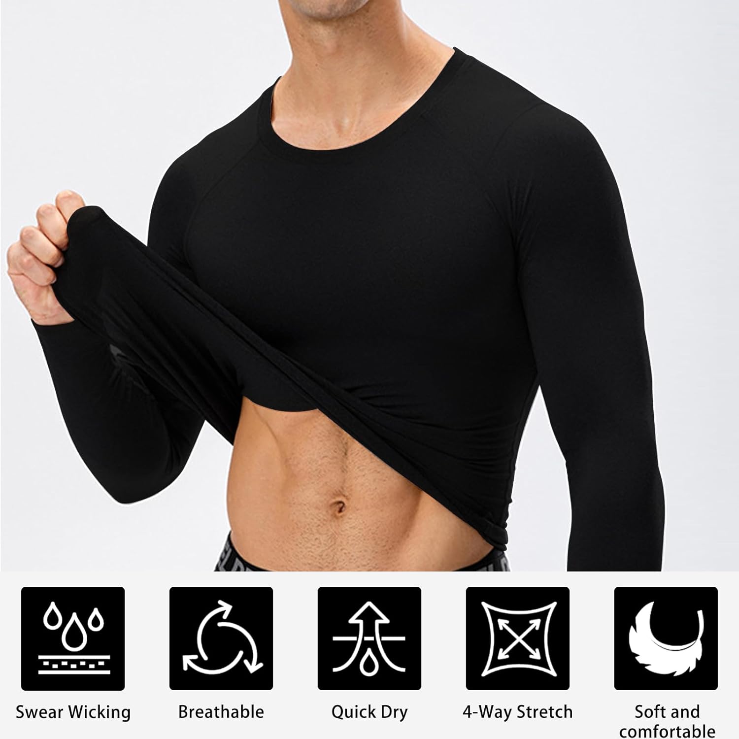 Men’s Compression Shirts Long Sleeve Athletic UPF 50+ Thermal Base Layer Workout Undershirt Running T-Shirt Gym Tops - Image 4