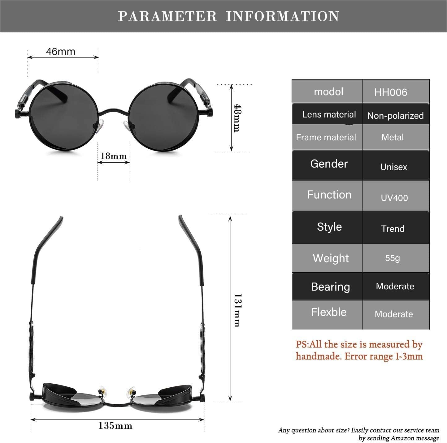 HJSTES Vintage Round Steampunk Sunglasses for Women Men Circle Gothic Glasses Retro Metal Frame - Image 7