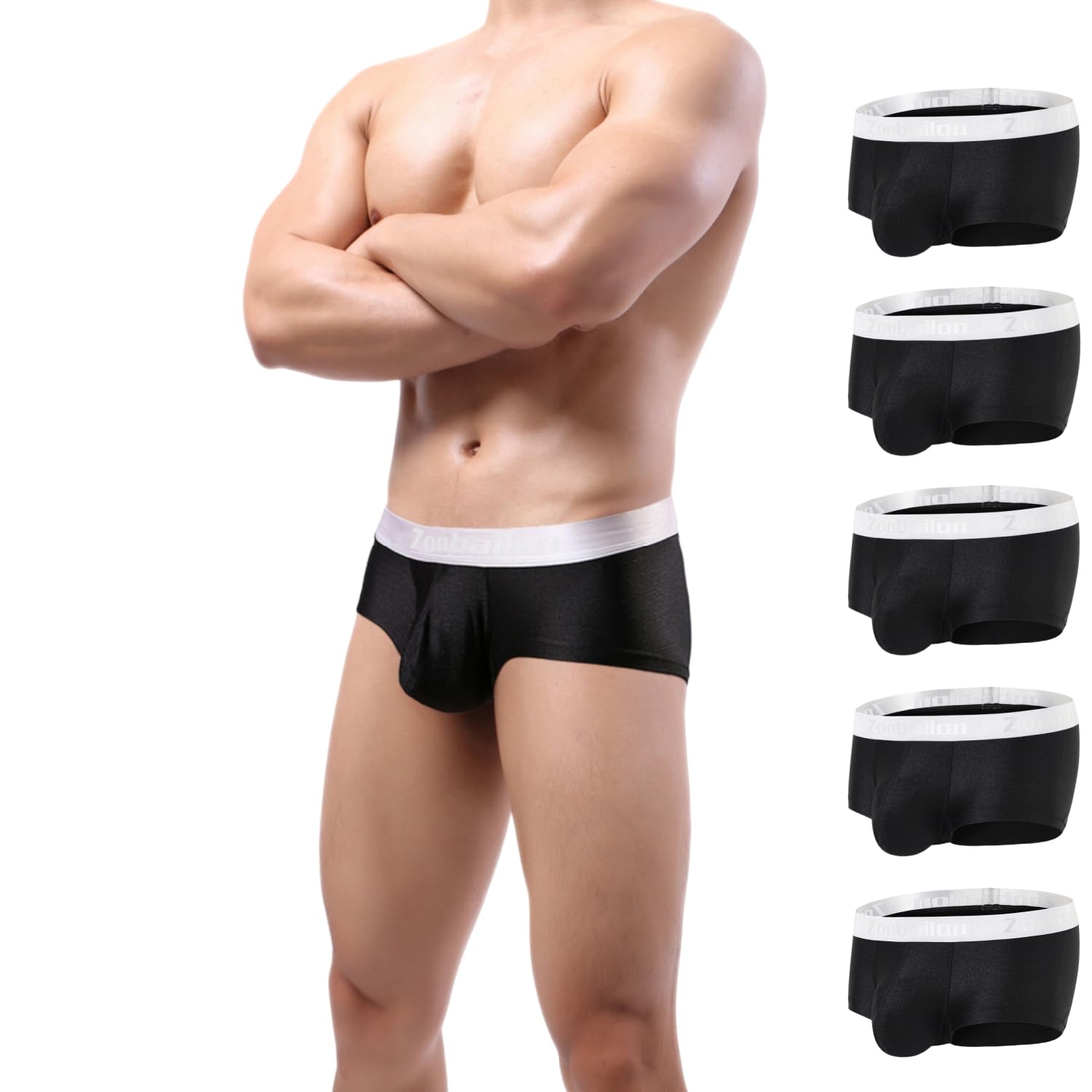 ZONBAILON Mens Sexy Ice Silk Boxer Briefs Underwear Low Rise Bulge Enhancing Pouch Trunks Pack M L XL