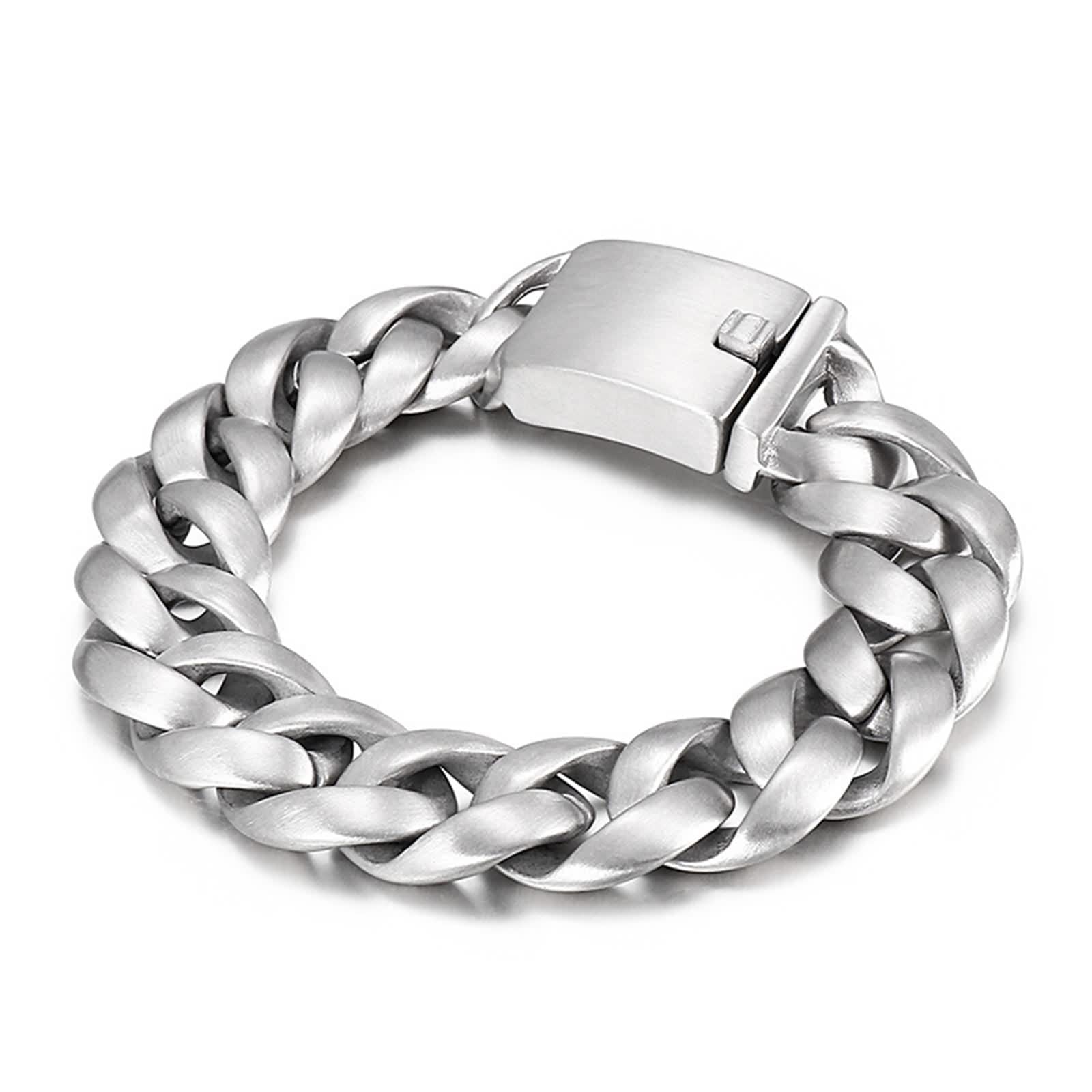Brazalete Hombre Plata, Brazalete Acero Cadena Cubana Pulseras para Hombre Regalo para Hombre