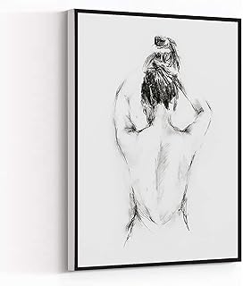 Canvas Wall Art Female Line Drawing Art Canvas Painting Abstract Nude Woman Artwork Painting for Modern Living Room Office Decor Framed Ready to Hang 8"x12"