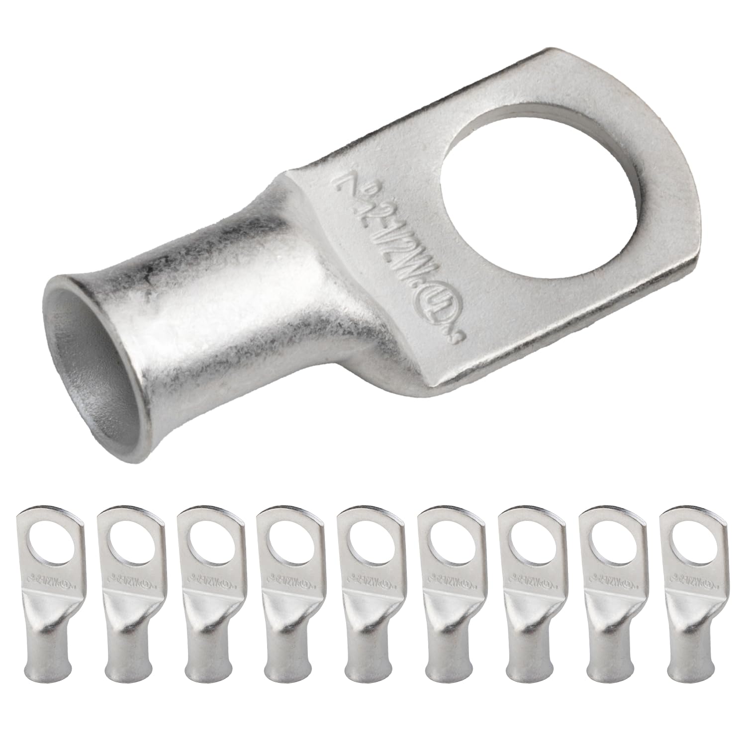SELTERM 2 AWG (35 mm²) - 1/2" (M12) ⌀ Hole UL Marine Grade Wire Lugs, Battery Cable Ends, Tinned Copper Eyelets, Tubular Ring Terminal Connectors [B54] - 10 Pack — image 1