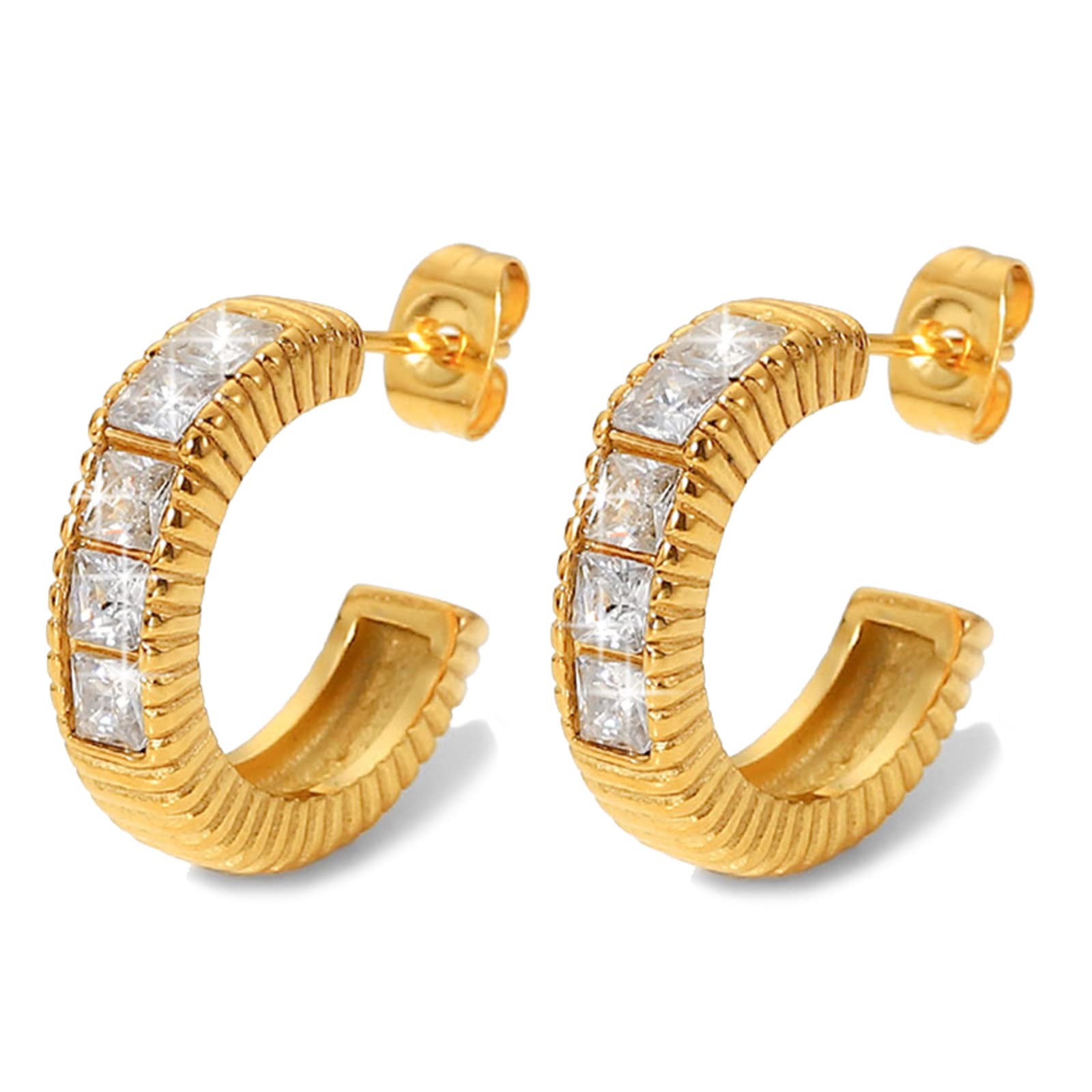 Spiritlele 14K Gold Stainless Steel Hoop Earrings Small Hoop Earrings Huggie Hoop Earrings for Women Girls, Stainless Steel, highly polished