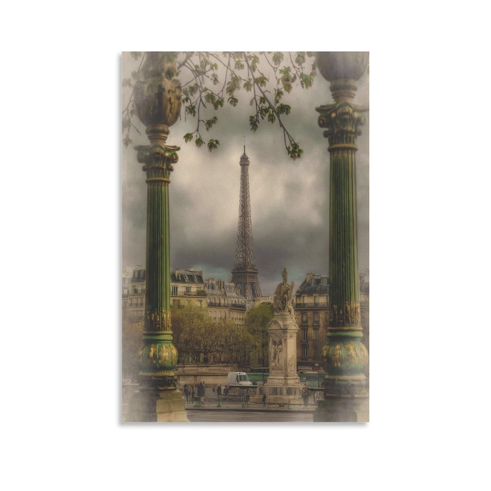 Lcynnh Unframe-Style Eiffel Tower Paris 16X24inch(40X60cm) Vintage Travel Poster Watercolor Canvas Art