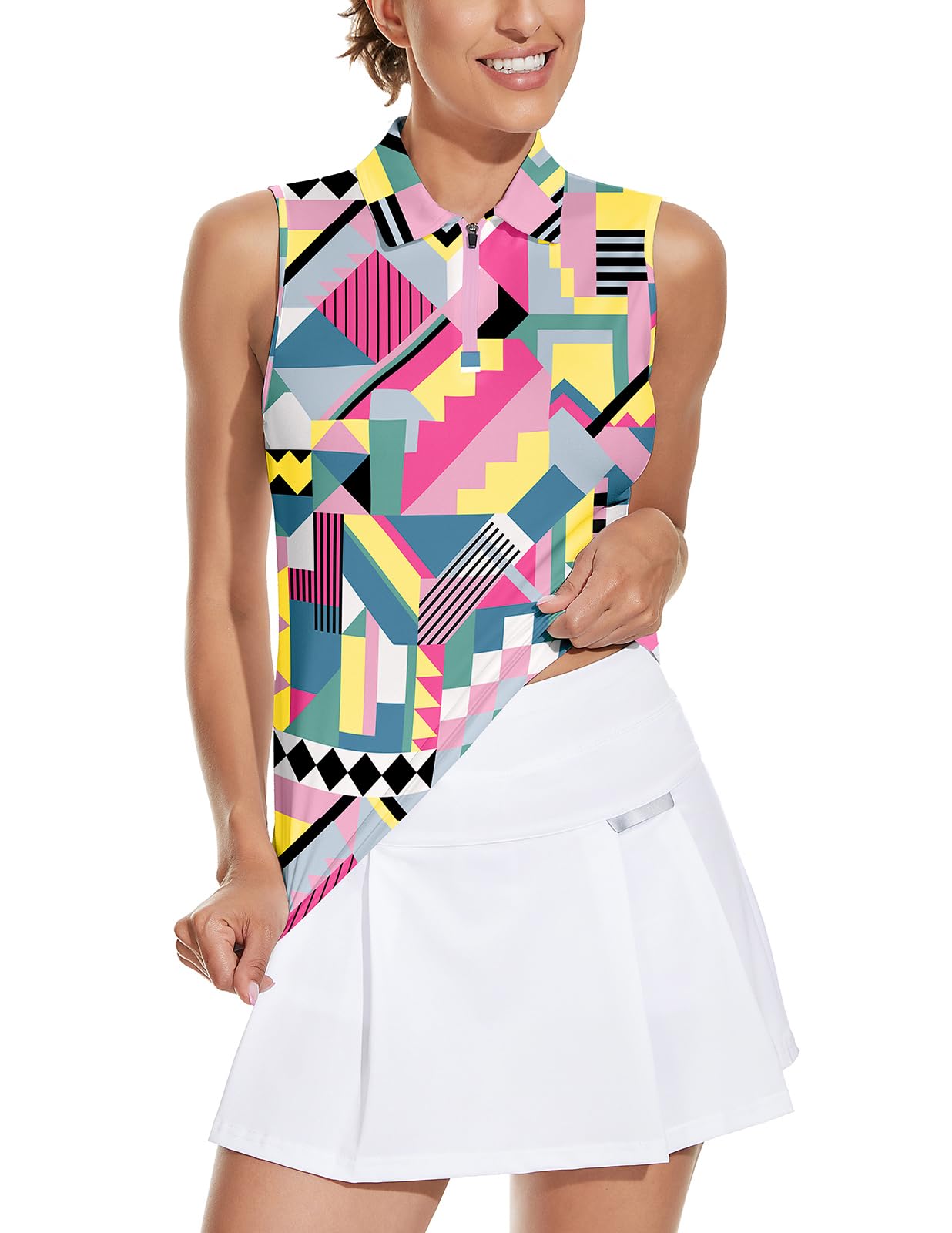 Soneven Women's Sleeveless Golf Top Floral Athletic Golf Wear Moisture Wicking Sleeveless Polo Quick Dry