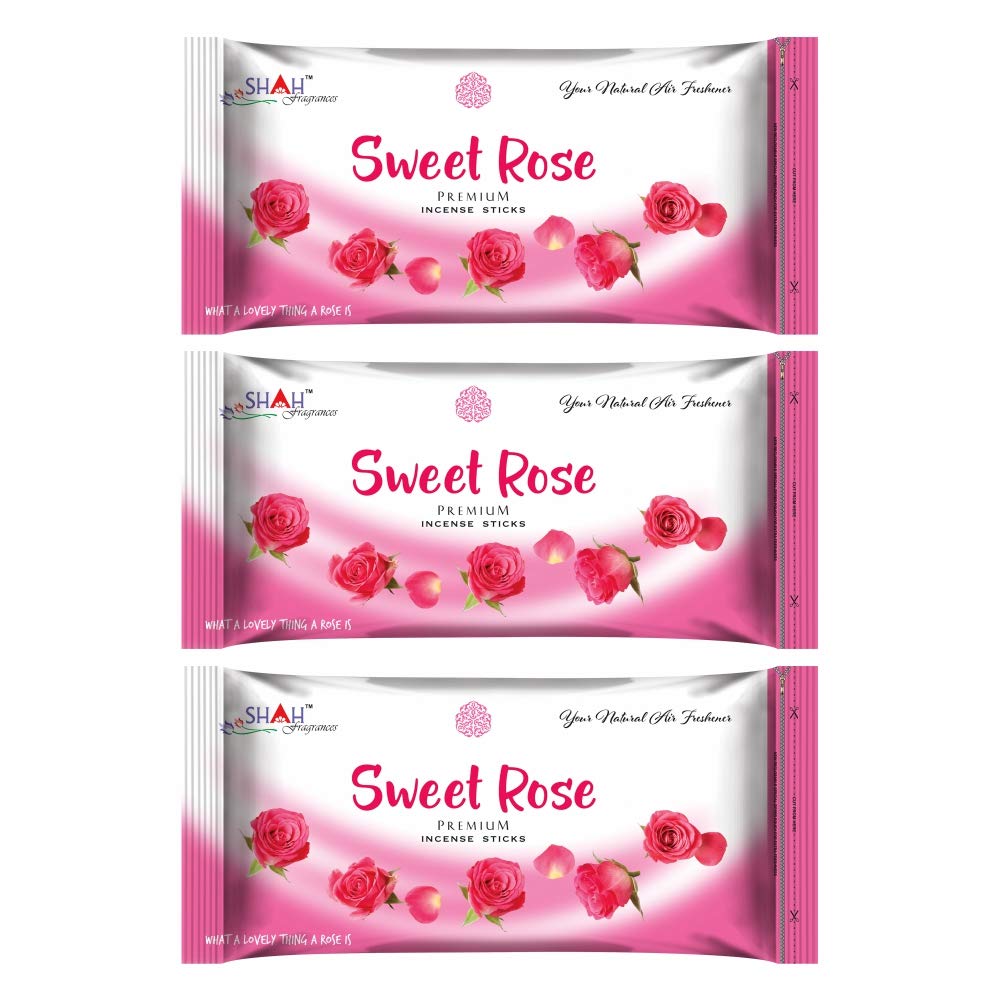 Shah fragrances Sweet Rose Zipper Incense Sticks (Pack of 3 * 125 Grams)