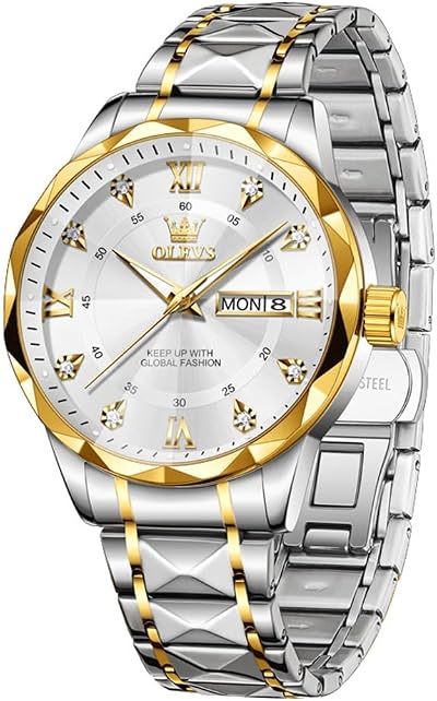 Olevs Watches for Men Analog Dress Waterproof Mens Watches Quartz Big Face Luxury Metal Mens Watch Classic Casual Diamond Durable Watch for Men Stainless Steel Easy Read Men's Watches with Day Date