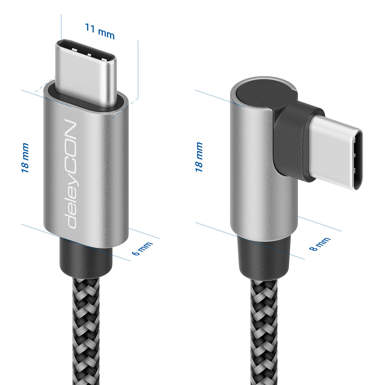 deleyCON 1m Cavo USB C 1x 90° Angolato PD3.0 (Ricarica Rapida 60W) Cavo di Ricarica USB-C a USB-C per iPhone 16 15 Pro Max Samsung S24 S23 S22 Pixel iPad Pro MacBook Air Tablets Switch PS5