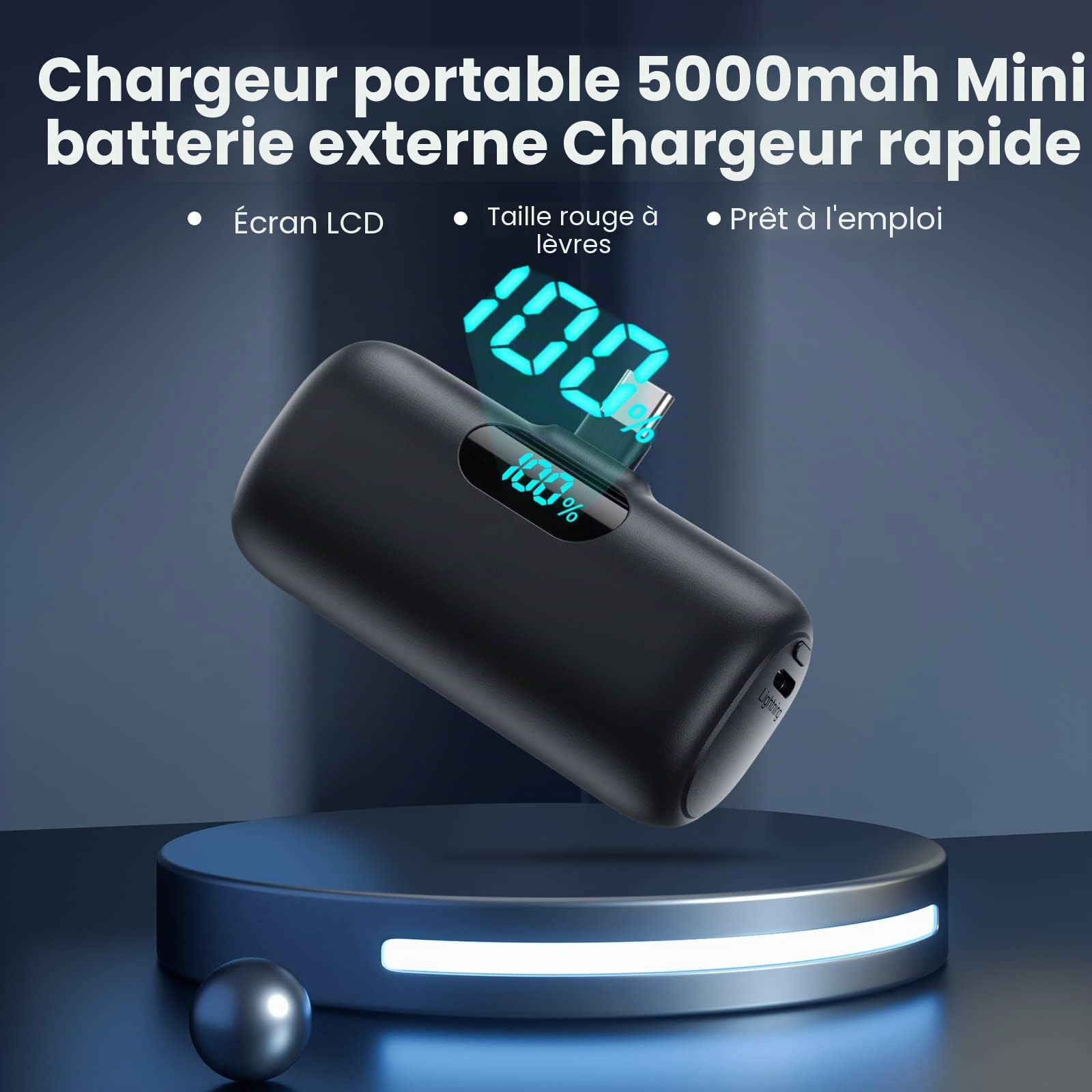 Feob Batterie Externe USB C 5000mAh, 15W 3.0A Charge Rapide Chargeur Portable Mini Power Bank avec Écran LCD Compatible avec iPhone 17/16/15, Samsung S24/S23/S22/, Note/Huawei/Moto/LG/Pixel,USB C etc