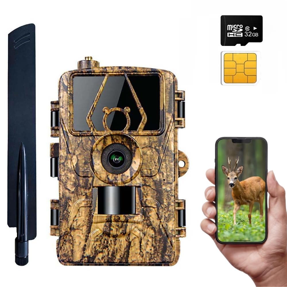 Cámara de caza 4G LTE con aplicación de transferencia de teléfono móvil, cámara de caza de 60 MP 8 K con sensor de movimiento, visión nocturna, cámara de caza con tarjeta SIM, gran angular de