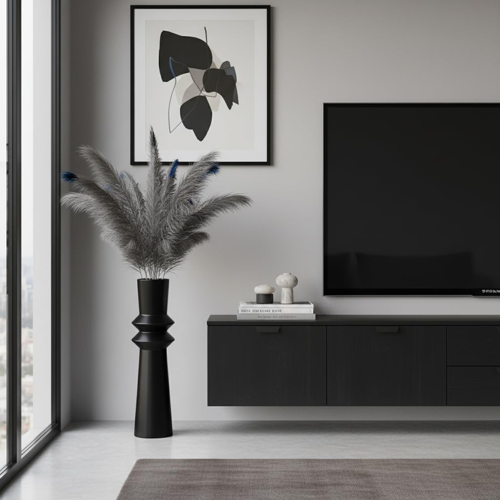Modern Black Floor Vase 24 Inch Tall, Minimalist Resin Tall Vases with Weighted Base, Large Home Decor Vase for Dried Pampas Grass, Sticks, Feathers and Artificial Stems