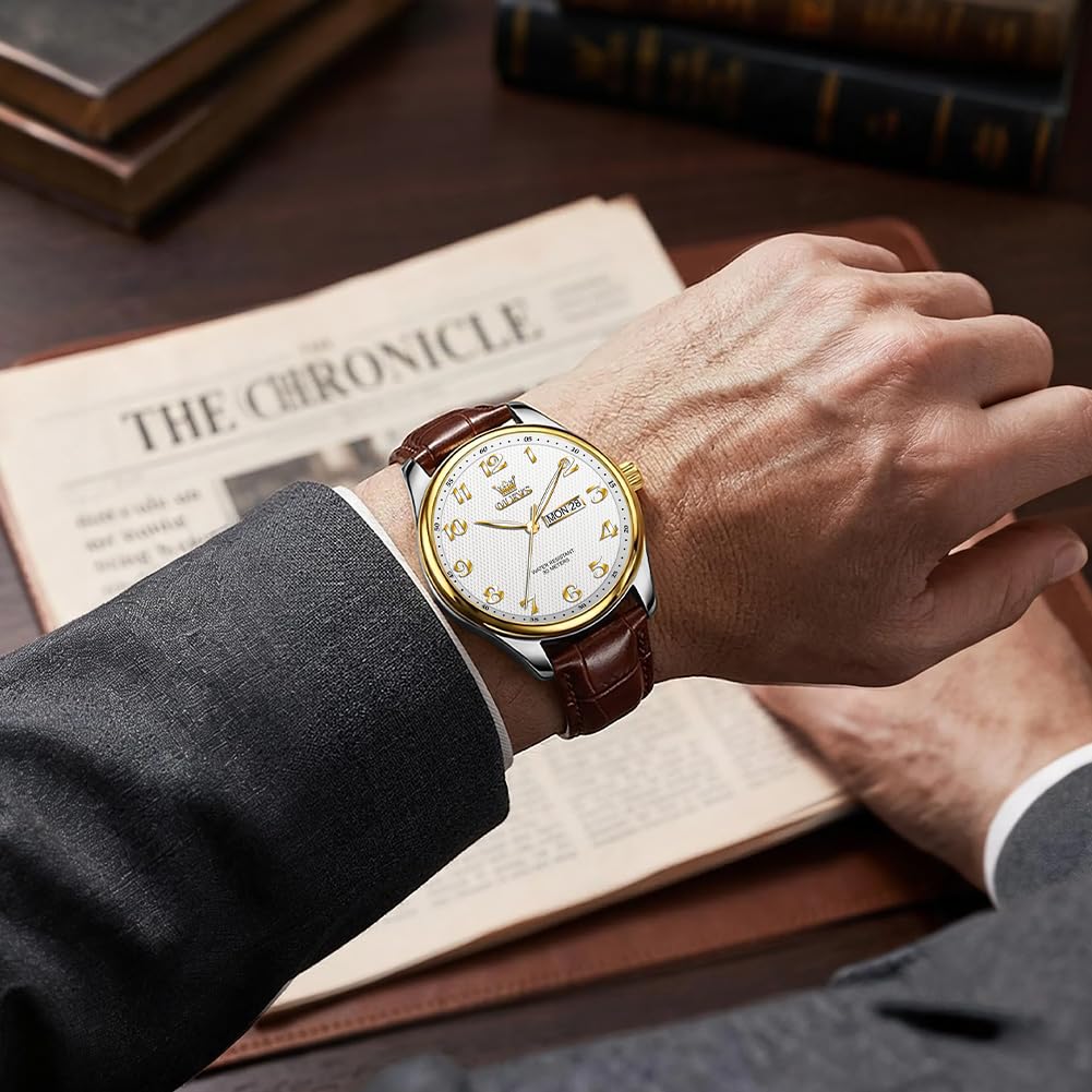 OLEVS Orologio da polso da uomo con cinturino in pelle al quarzo