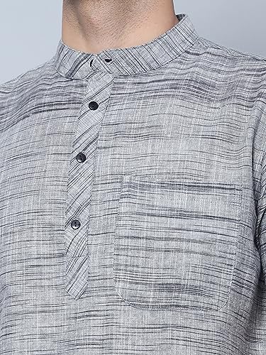 Image of LATEST CHIKAN Men's Cotton Regular Casual Strped Short Kurta Half Sleeves - (SK-LJ.DS.AS)