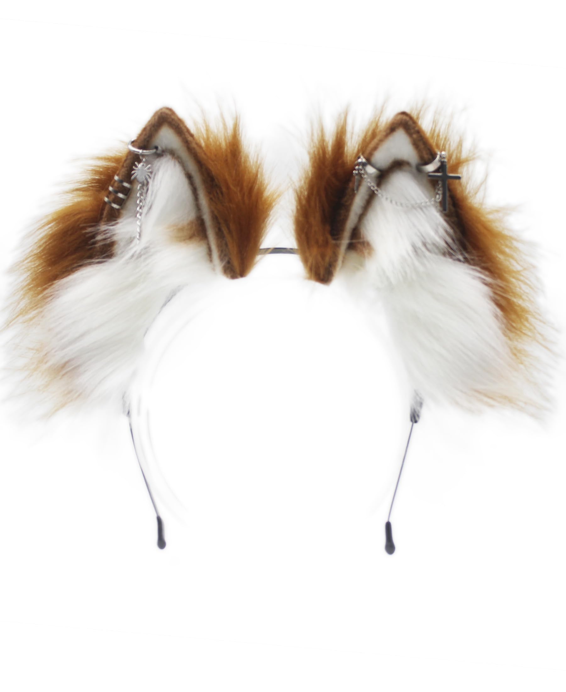 Cat Fox Wolf Ears Headband,Furry Ears, Wolf Ears Cosplay Costume, Halloween Christmas Animal Cosplay - Marrom, branco