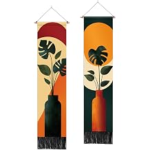 NYZE 2 Pack Vertical Wall Tapestry with Tassels, Vintage Boho Long Hanging Tapestries for Bedroom Living Room Home Wall Decor Turtle Plant, 52L X 13W