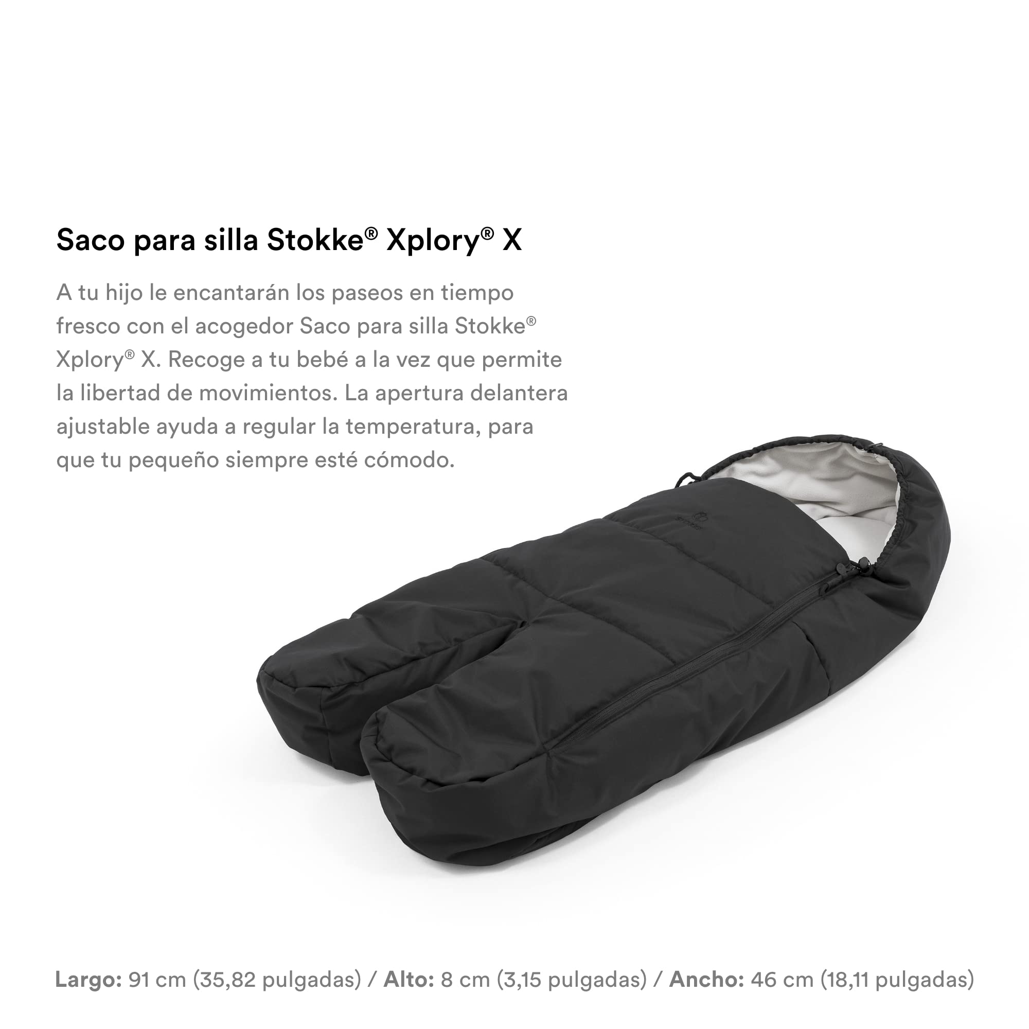 Saco para Silla Stokke Xplory X, Negro Sólido - Mantiene a tu bebé Caliente Durante los Paseos en Tiempo Fresco - Forro de Sonalan y Polar + Exterior Repelente al Agua - Apertura Frontal Ajustable