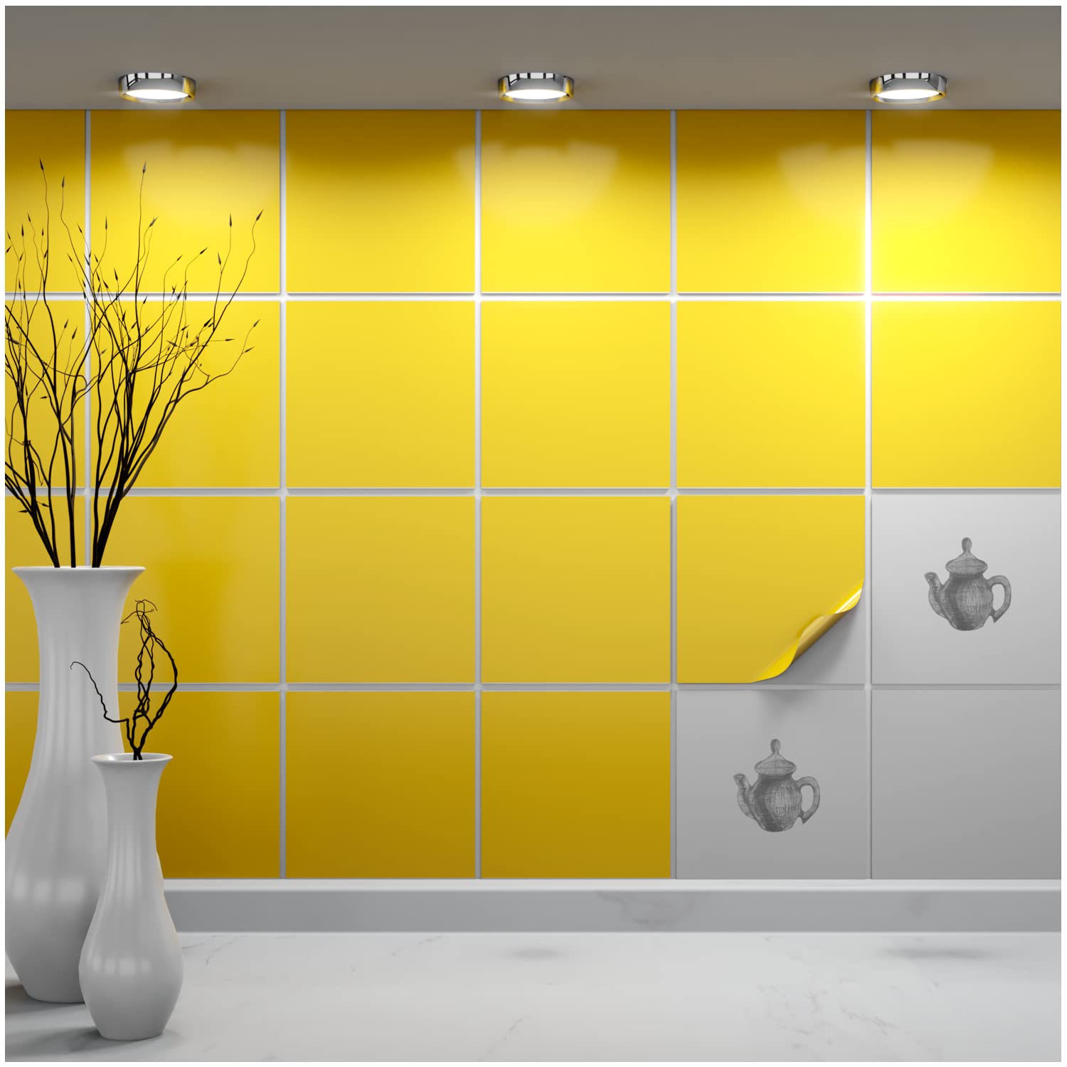 FoLIESEN Tile Sticker 15x15 cm (~ 6x6 Inch) - Tile Stickers for Bathroom & Kitchen - Pack of 30, Yellow glossy