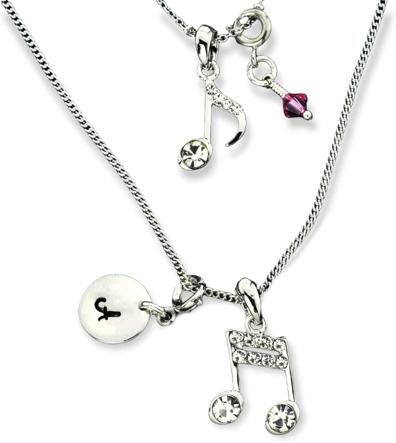 Two Notes Double Strand Personalized Necklace Pendant Hand Stamped Letter Initial Clip On Charm and Sparkling Crystals Birthstone Custom Gift