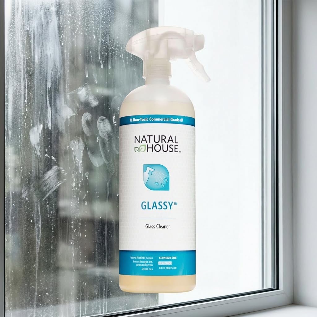 Natural House Glassy - Plant-Based Glass Cleaner Spray - Streak-Free Multi-Surface Formula - Septic-Safe, Plumbing-Friendly - Citrus Mint Scent - 32 oz