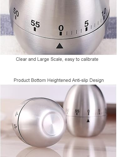 Miniatura 3 de Temporizadores de cocina de huevo, temporizador mecánico giratorio de acero inoxidable de 60 minutos para cocina, trabajo, aprendizaje
