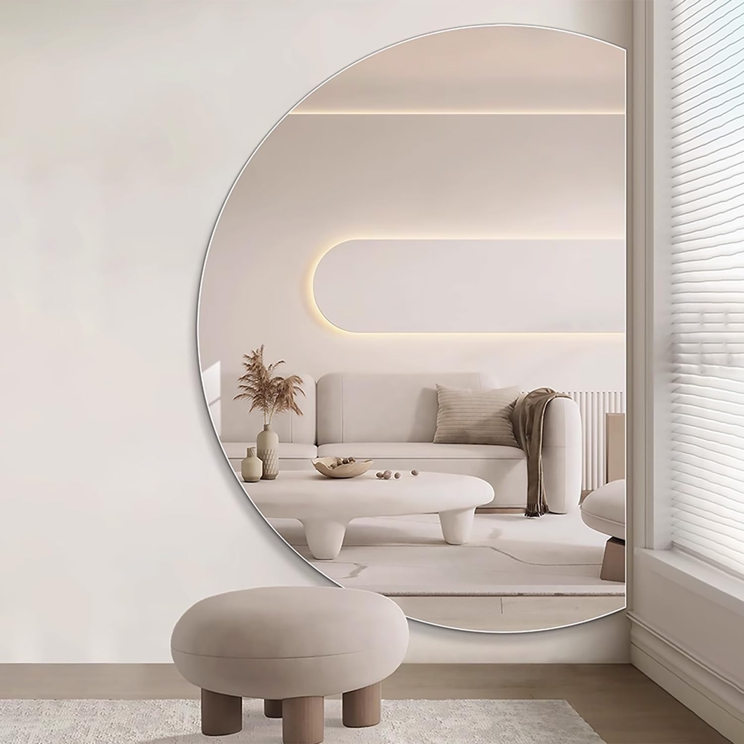 Bezramowe podświetlane LED przeciwmgielne lustro łazienkowe półokrągłe 47 cali/120 cm 3 ściemniane kolory idealne do salonu przedpokoju baru dekoracja