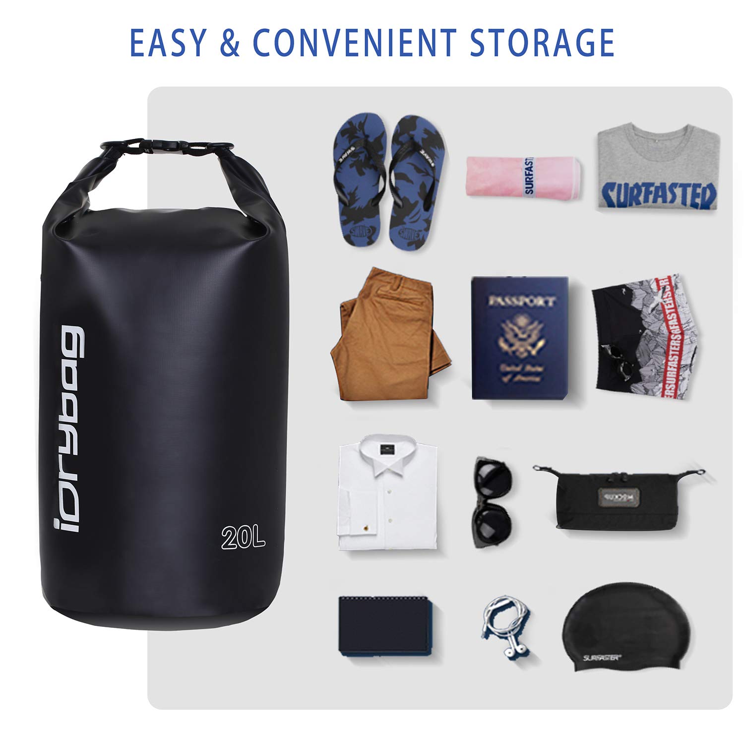 IDRYBAG Sacca Impermeabile per Kayak Impermeabili 2L/5L/10L/15L/20L/30L/40L, Sacchetto Impermeabile Piccolo che Galleggia, Sacca Impermeabile per Paddleboarding e Viaggi