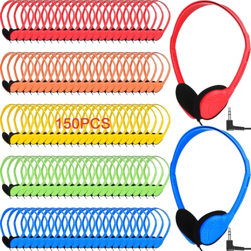 Tellegloww 150 Pcs Classroom Headphones Bulk Class Set Adjustable Wired School Wholesale Headphones...
