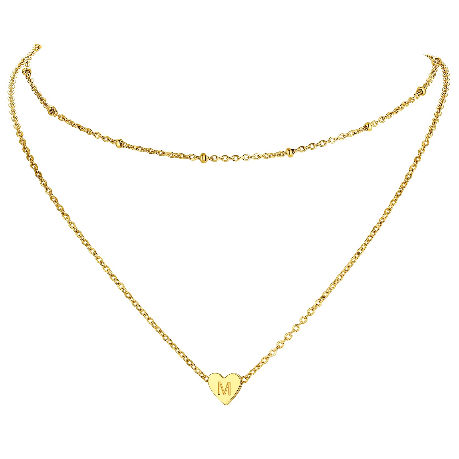 PROSTEEL Collar de Dos Capas con Dije Corazón y Letras Iniciales A-Z para Mujeres Señoritas Chicas, 41cm+5cm Gargantilla Ajustable de Acero Inoxidable Color Dorado/Platino