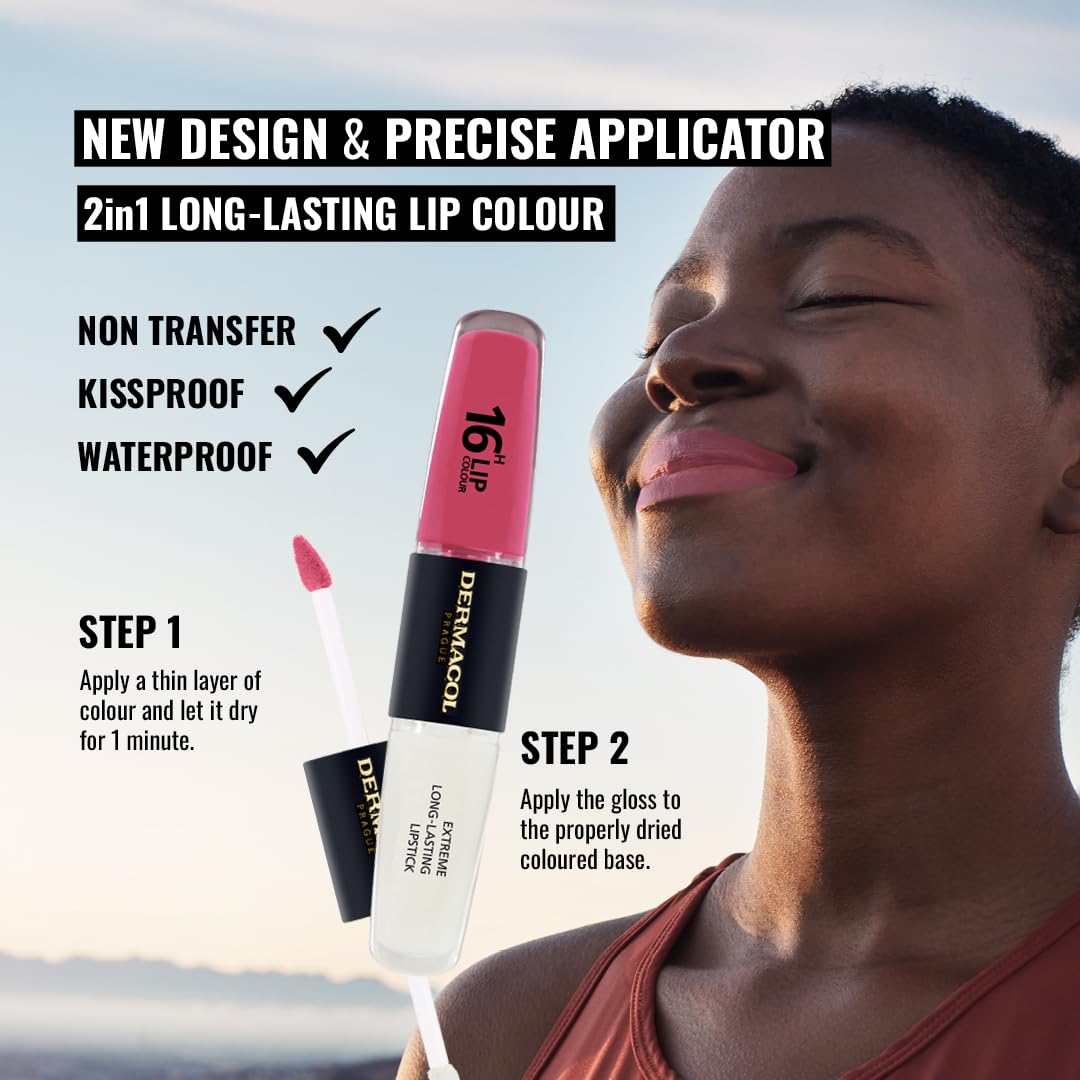 NEW Dermacol, 16-Hour Lip Colour, Highly Pigmented Glossy Lip Stain, Two-Phase Lip Plumper Gloss - Image 2