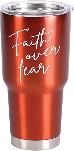 Dicksons SSTUM30R-19 Faith Over Fear - Vaso de viaje de acero inoxidable, tono negro y plateado, 30 onzas