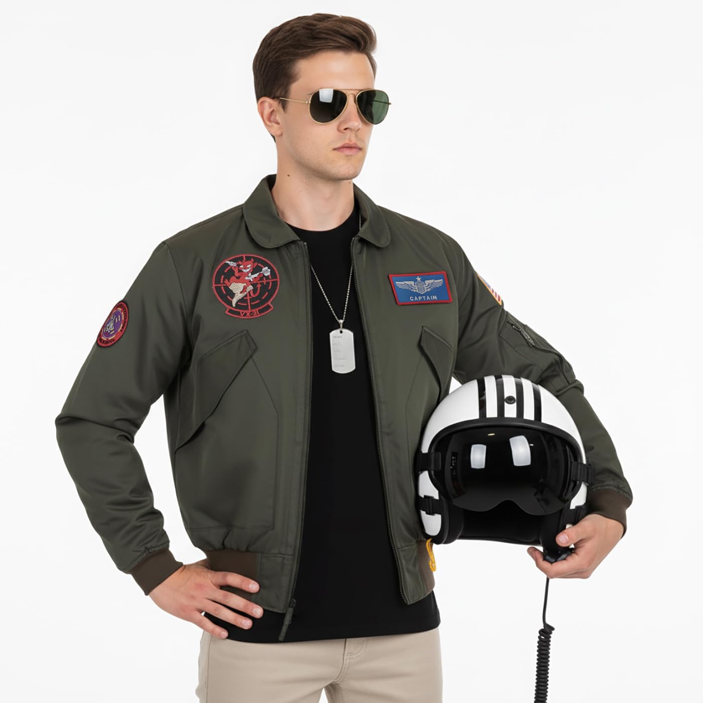 CoolChange Fliegerjacke im Pilotenstil – Bomberjacke von Maverick mit Patches & Namensschildern | S–XXL