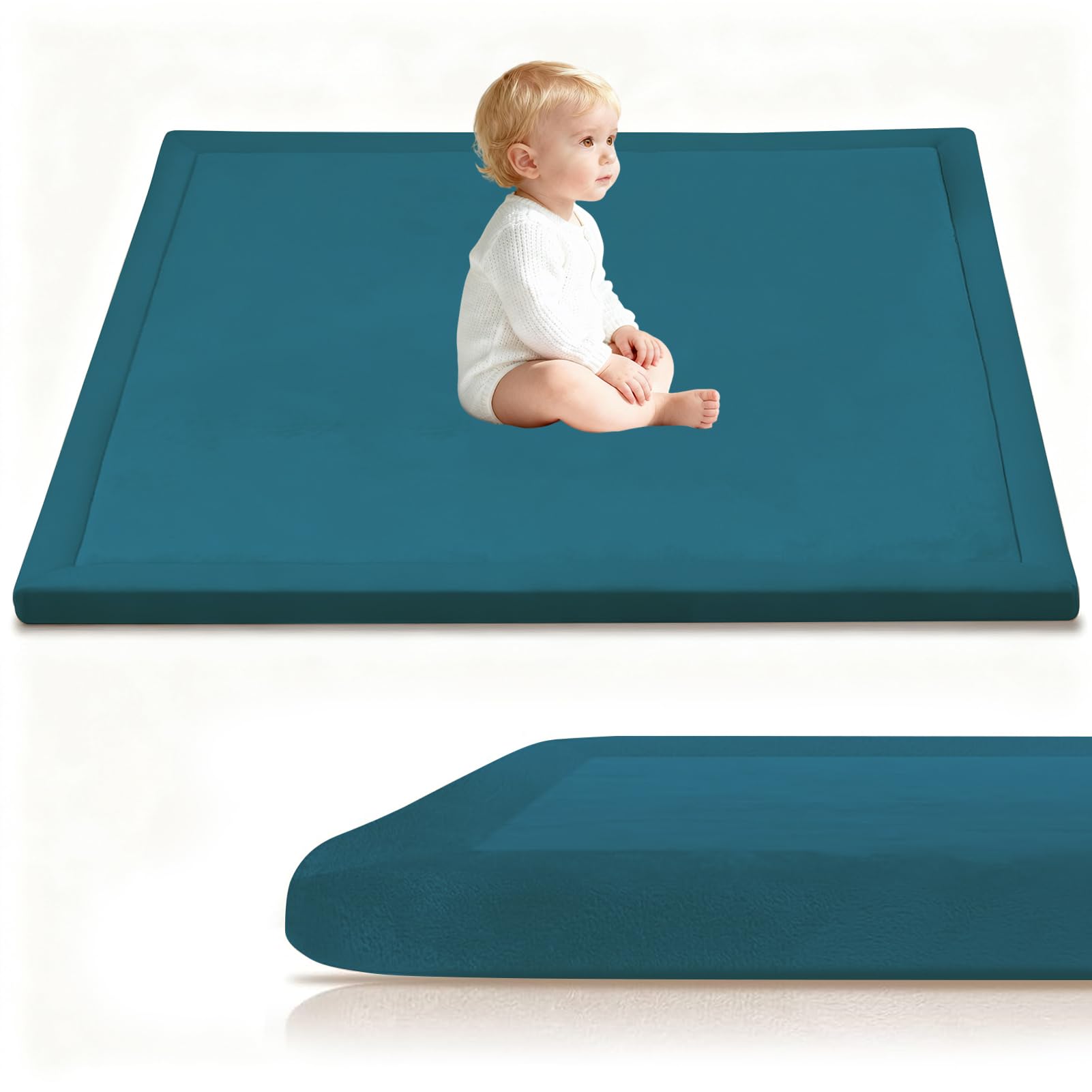 Stqyeiw 3cm Thick Baby Crawling Mat, Baby Play Mat 120 x 150 cm Blue Nursery Rug for Crawling Playing for Bedroom Kids, Non Slip Coral Velvet Babies Mats for Floor Play — image 1
