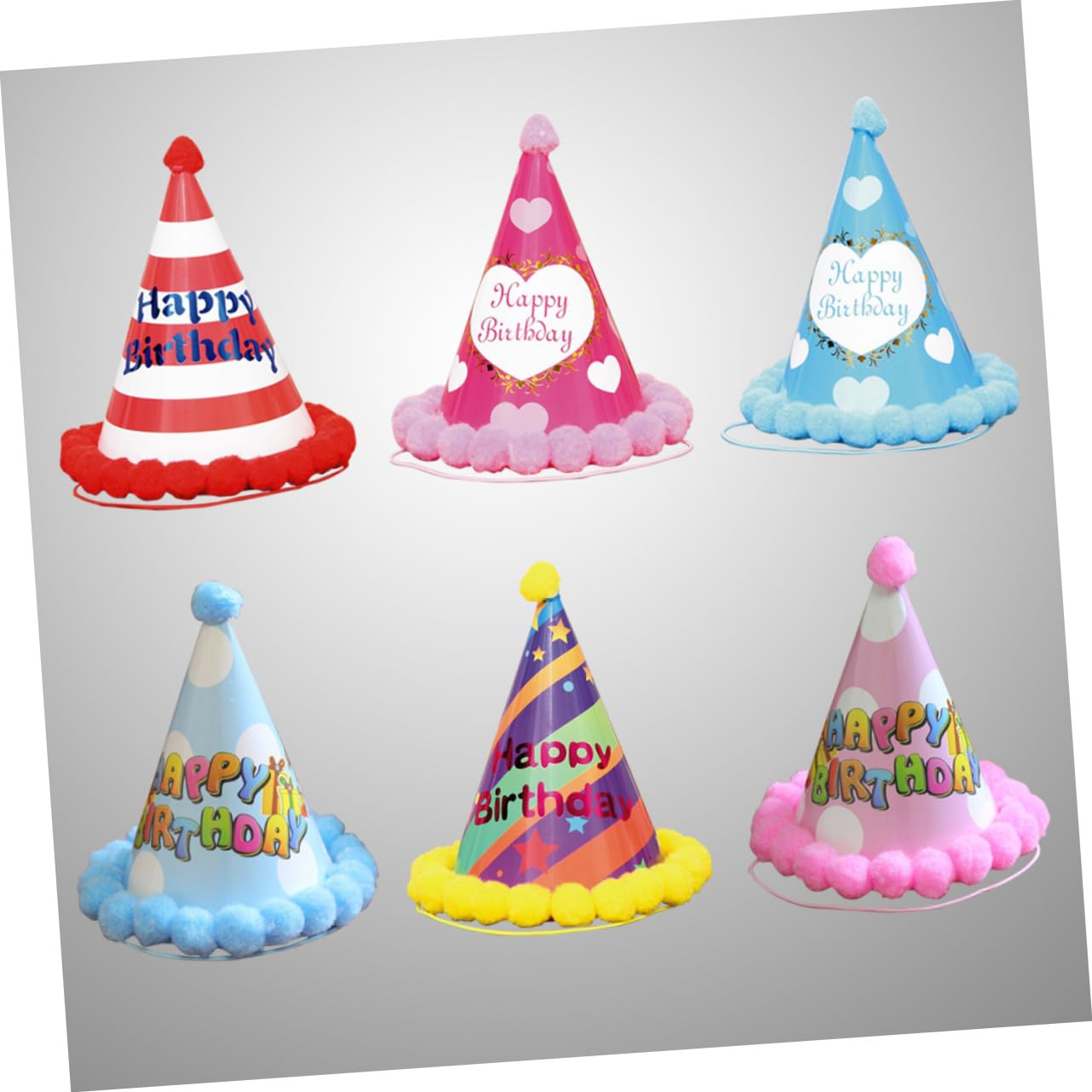 Abaodam 12piezas Sombreros De Cumpleaños Para Niño Niña Pompones Para Fiestas Infantiles Decoración Divertida y Original Para Celebraciones