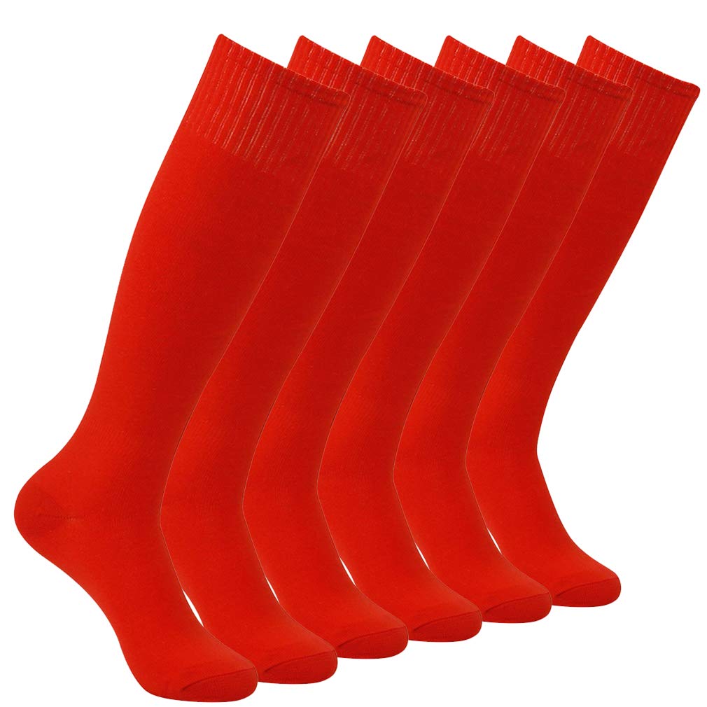 Fußballsocken, unisex, lange Röhre, solide, Team-Sport, Fußball, Baseball, athletische Überwaden-Socken, 2, 6, 12 Paar Gr. Einheitsgröße, 6 Paare/rot