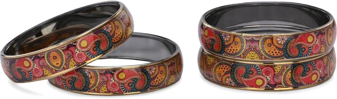 AFASTAttractive Fancy Party Bangle/Kada Set, Multicolor, Glass, Pack Of 4