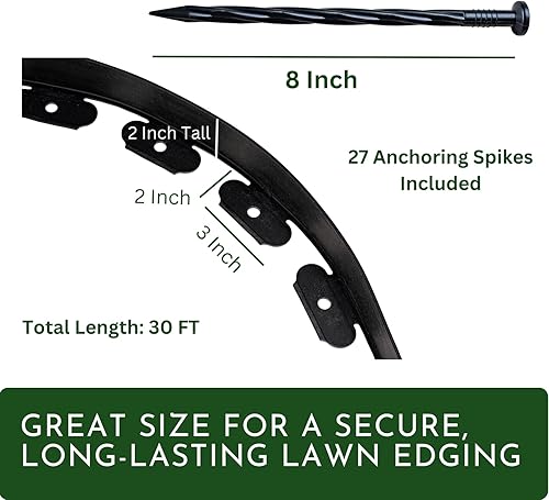 Miniatura 2 de Kit de bordes de paisaje, bordes de jardín de 30 pies y 2 pulgadas de alto con 27 estacas de borde, bordes de goma para paisajismo, cama de flores,