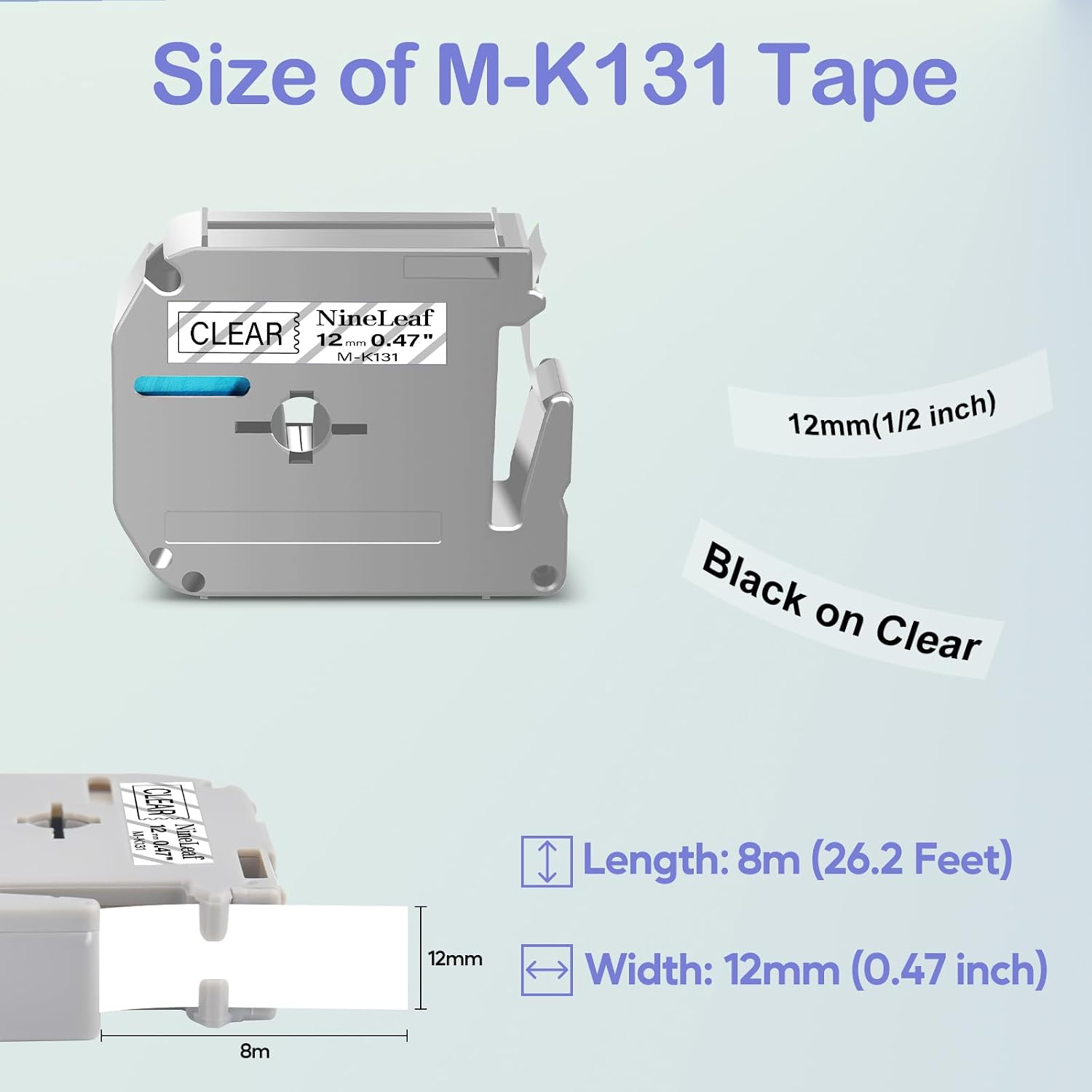 NineLeaf 2 Pack Compatible for Ptouch M Tape M-K131 12mm 0.47'' Clear Label image 2