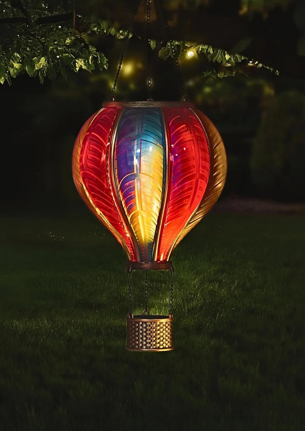 Garden Mile Solar Hot Air Balloon Hanging Lantern with Flickering Flame Effect (36cm Rainbow Hot Air Ballom) — image 1