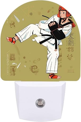 Smart LED Sensor Night Light Energy Saving Plug in Night Lights Taekwondo Design Printed Night Lights Plug Into Wall with Auto Dusk to Dawn Sensor